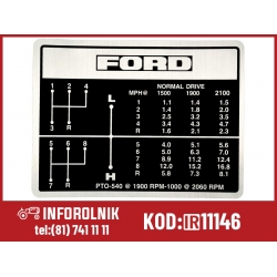 Tablica przełożeń Ford New Holland  D2NN7B292L D3NN7B292B 